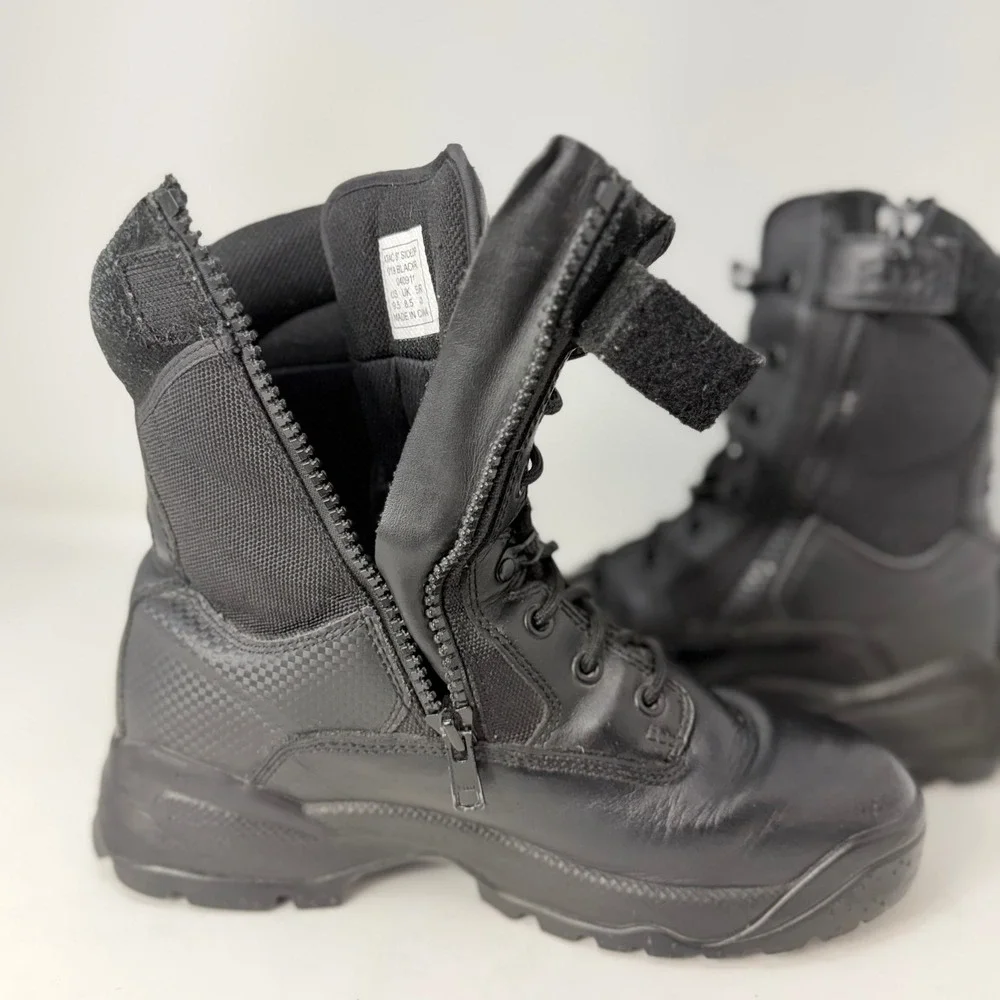 5.11 Tactical Series ATAC 8 Inch Side Zip Boots Mens 9.5 Black Leather 12001